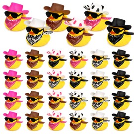 24 Sets Cowboy Rubber Ducks with Scarf Hat and Sunglasses Mini Bath Duck Toys for Birthday Swimming Party Gift Favor Decorations