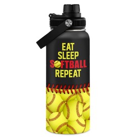 SANDJEST Softball Gift Water Bottle with Lid - 32oz Insulated Stainless Steel Sport Bottles - Softball Gift for Softball Players Fan