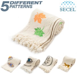SECEL %100 Cotton, Aesthetic Peshtemal Towels, Quick Dry Sand Free Absorbent Beach Blankets, Lightweight, Prewashed, Handmade Turkish Beach Towel for, Bed, Bath, Pool, Yoga, Picnic (Evil Eye)