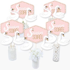 Swan Soiree - White Swan Baby Shower or Birthday Party Centerpiece Sticks - Table Toppers - Set of 15
