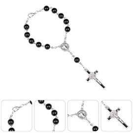 Kisangel 3sets Rosary Bracelet Round Beaded Bangle Christian Bangle Cross Wrist Chain Spiritual Present 3pcs*3