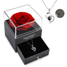 TOPTHEROAD Eterna Caja Regalo con Collar de Corazón, Collar te Amo en 100 Idiomas, Ideal Regalo para Mama, Novia, Esposa, Mujer el Día de Madre, Día de San Valentín