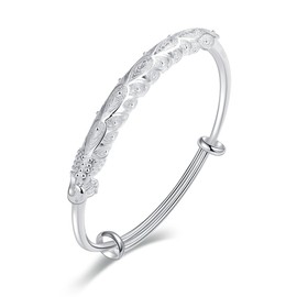 Pingyongchang Silver Bangle Bracelets for Women,Simple Adjustable Copper Open Twisted Bangle Wrist Cuff Bangles Jewelry Möbius bracelet for Women Mom Wife Valentine Mothers Day Gift-Peacock