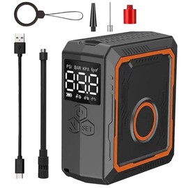 Mini Bike Pump, 150 PSI Tiny Bike Pump with Gauge,Electric Bike Pump, Auto-Off & LED Light, Type-C Portable Bike Pump,with Presta & Schrader Valve for E-Bike, Mountain Bike, City Bike and Road Bike