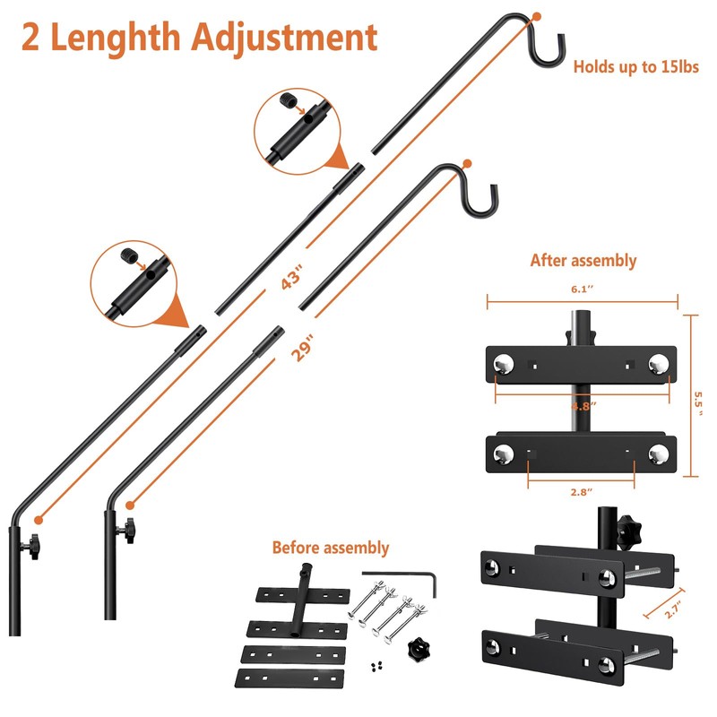 IVOODi Heavy Duty Deck Hook-Deck Railing Plant Hanger, 29 to