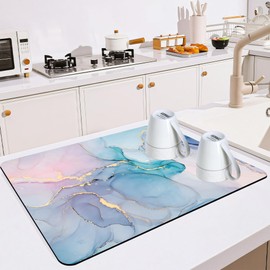 Dish Drying Mat for Multiple Usage. Super Absorbent, Easy clean, Quick dry, Cocina Accesorios for Kitchen Counter or Faucet Sink, Coffee bar, Refrigerator or Air fryer liners, 1 Pack Colorful Marble