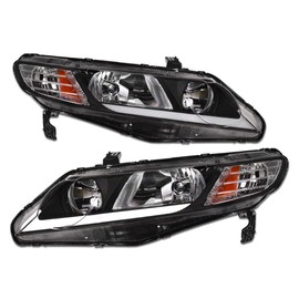 TLAPS 7422453720749 Compatible With 2006-2011 Honda Civic 4 Door Sedan DRL LED Strip Bar Black Housing Headlights With Amber Reflector