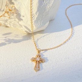 VIEKYBUTTY Cross Necklace for Woman Dainty Casual，Versatile Non-Tarnish Christian Jewelry Gift, Delicate Copper Zirconia Pendant for Everyday Layering (Birthday Christmas)