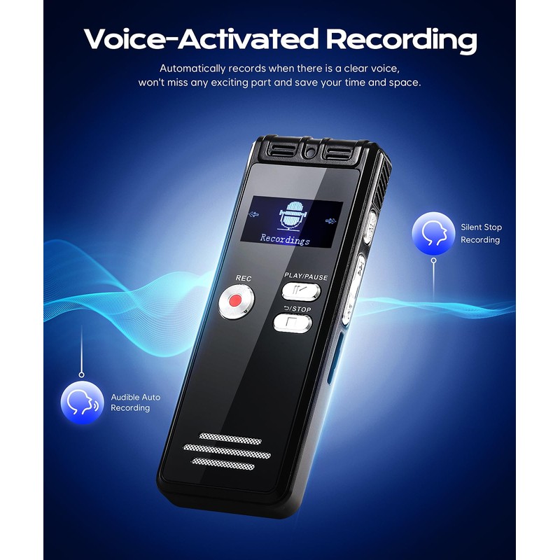 128GB Digital Voice Recorder - 1536kbps Dictaphone Digital Voice Activated