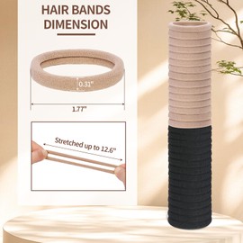 150 Pcs Seamless Elastic Hair Ties No Damage for Thick & Thin Hair, Ponytail Holders, Elastics, Soft Pony Tails Bands for Women, Khaki & Black