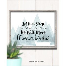 Govivo Let Him Sleep For When He Wakes He Will Move Mountains - Kids Bedroom Decor for Boys - Above Crib Decor - Nursery Wall Decorations - Motivational Quote for Boys - 14x11 unframed print