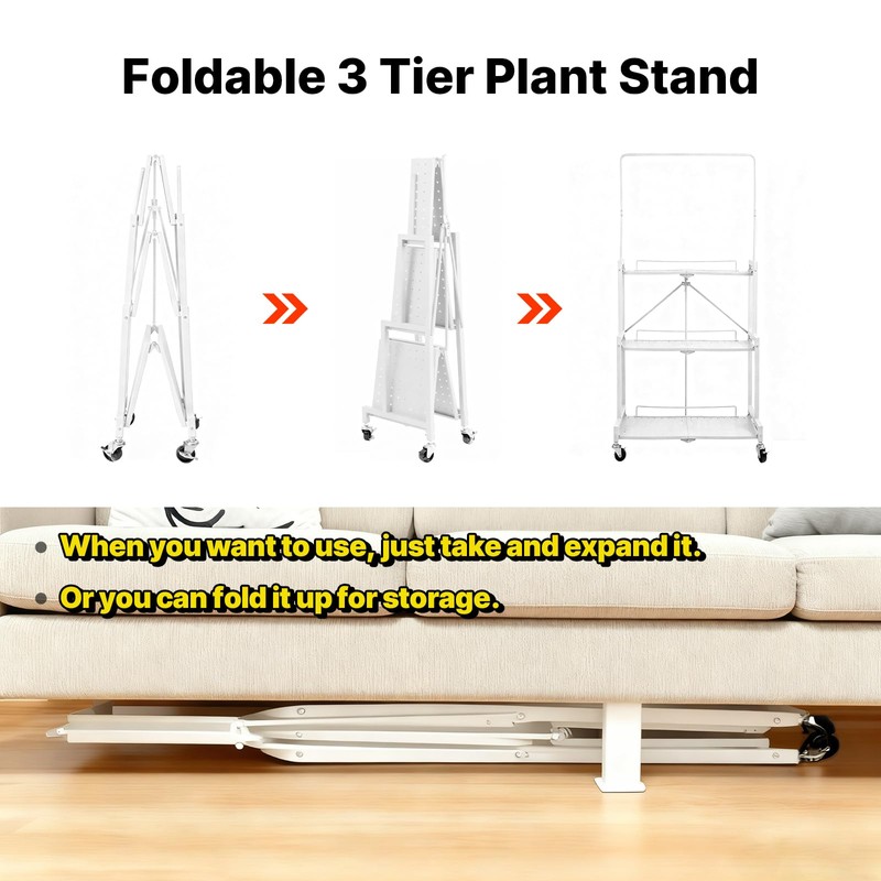 HomiShare 4-Tier Foldable Plant Stand with Wheels, No Tools Assembly,