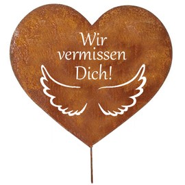 LB H&F Mourning Decoration Grave Decoration Metal for Arrangements – Angel Wings – Wir vermissen Dich – Grave to Stick – Weather Frost Resistant (Heart Rose)
