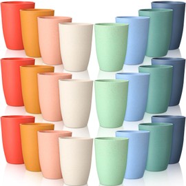 24 Pcs Wheat Straw Reusable Cups 12 oz Unbreakable Drinking Glasses Sets Healthy Tumbler Set Dishwasher Safe Tumbler for Home Outdoor, 8 Colors