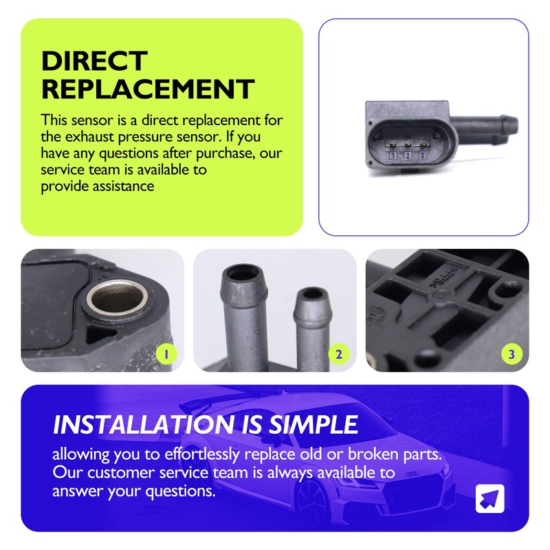 HISports Exhaust Pressure Sensor, DPF Intake Pressure Sensor 059906051A, 0281006005,
