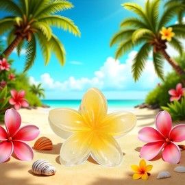 Creamy Yellow Flower Claw Clip, Hawaiian Flower Claw Clips Plumeria Hair Clip Hibiscus Clip for Women Large Clips for Thick Hair,Hair Accessories for Women Large Size for Thick Hair