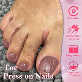 AddFavor 120pcs Brown Press on Toenails for Women, Toe Nail Press on Square Fake Toenails Brown Full Cover Toenail Press ons Fake Toe Nail Tips Glue on Toenails, 12 Sizes Toe Press on Nails