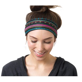 RiptGear Stretch Sport Headband for Women (Tribal Black) — Made of Non-Slip Sweat Wicking Fabric — Great for Yoga, Running or The Gym — Soft Headband Fits Most Head Sizes — (1-Pack)
