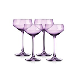 Godinger Martini Glasses, Coupe Cocktail Glasses, European Martini Glass Cocktail Glass Set of 4, Purple, 6oz - Made in Europe
