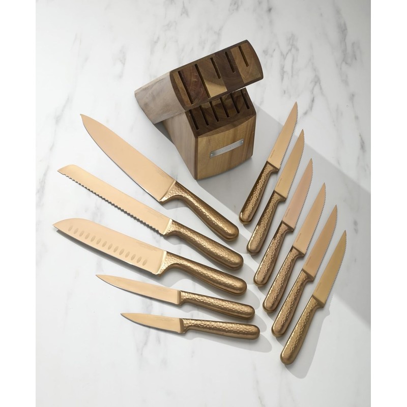 Cambridge Silversmiths Rame Hammered Copper 12-Piece Cutlery Set with Block