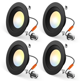 Amico 4 Pack 4 inch 5CCT LED Recessed Lighting, Dimmable, 8.5W=60W, 650LM, 2700K/3000K/4000K/5000K/6000K Selectable, Retrofit Can Lights with Baffle Trim, IC Rated - ETL & FCC, Black