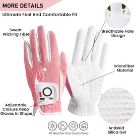 FINGER TEN Womens Golf Glove Right Handed Golfer Left Hand 1 Pack Golf Gloves Rain Grip Hot Wet All Weather Mesh for Women Girls Ladies Small Medium Large (Pink, Large (Worn On Left Hand))