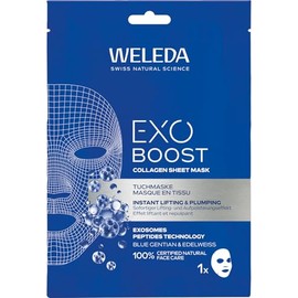 WELEDA Bio Exo Boost Collagen Cloth Mask Blue Gentian - Natural Cosmetics Moisture Face Mask with Collagen + Active Complex & Exosomes Peptides Technology for Firmer Skin & Glow (Vegan, 20 ml)