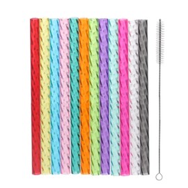 Dakoufish 6 Inch Reusable Clear Plastic Swirl Drinking Straws for Short Mini 6 oz-8 oz Mason Jar Tumblers,Set of 12 Pcs Replacement Straws with Cleaning Brush (6inch,12color)