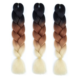 Ombre Beige Braiding Hair Extensions for Women 3 Packs 100g/Pack 24Inch High Temperature Ombre Jumbo Synthetic Braiding Hair for Twist Crochet Braids (C15)