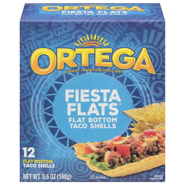 Ortega Fiesta Flats, Flat Bottom Taco Shells, 12 Count (Pack