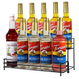 Coffee Syrup Organizer Rack 10 Bottles Syrup Bottle Holder Stand For Coffee Bar Accessories, 2 Tier Wine Bottle Storage Rack For Syrup, Wine, Liquor, Coffee Station Organizer For Kitchen Countertop