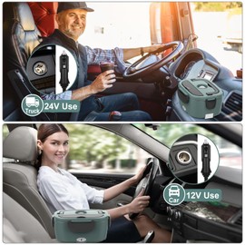 WisaKey Green Electric Lunch Box Food Heater 80W Heated LunchBox for Adults, 12V 24V 110V 220V Lunch Warmer Portable for Work Car Truck Jobsite Work with 304 Stainless Steel Container Christmas Gift