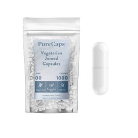 PureCaps USA - Empty Vegetarian Vegan Pill Capsules Size 00| 1,000 Joined Pills| White| Non-GMO Certified | SLS, Gluten, Preservative Free