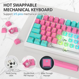 iRoboosta 400PRO 75% Wireless Creamy Mechanical Keyboard Pink, Gasket Hot Swappable RGB Gaming Keyboard, Bluetooth/2.4GHz/USB-C Cute Keyboard with Pre-lubed Cream Grey Switches (82 Pink Cyan) ﻿