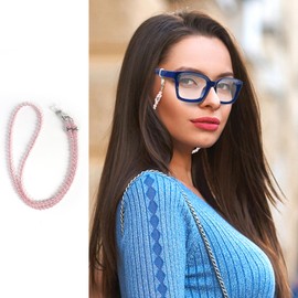 DXYXYO 3 Pack Reading Glasses for Women with Chains, Ladies Fashion Square Spring Hinge Readers Blue Light Blocking, 3.0 Black+Blue+Green
