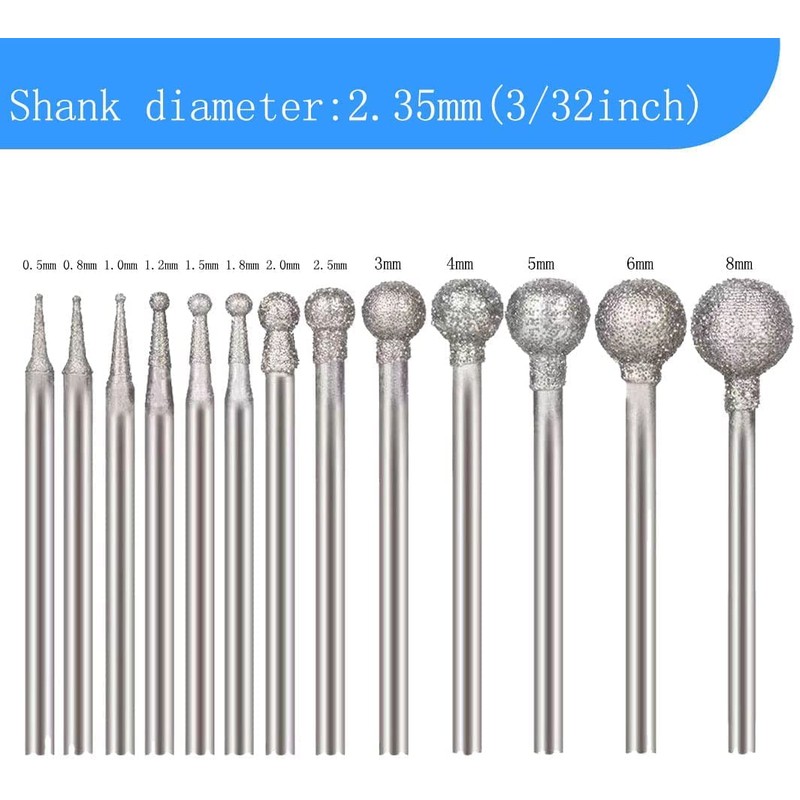 Luo ke 13 Pcs Ball Shape Diamond Burr - 3/32''
