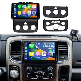 4G+64G Car Radio for Dodge RAM 1500 2500 3500 2013 2014 2015 2016 2017 2018, 9'' Car Stereo Touch Screen, Wireless Carplay Android Auto Head Unit, Backup Camera, GPS Navigator, Manual AC and Auto AC
