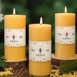 3 Pack Natural Beeswax Pillar Candles,100% Pure Beeswax Candles-285 Hours Long Burning,2.8x6in Unscented Bees Wax Candle for Home,Prayer,Emergency,Dripless Smokeless Organic Pillar Candle Bluk