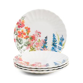 The Farmhouse by Rachel Ashwell Melamine Salad Plates, 8 Inch, Darlington Floral Design, Scalloped Edge, Set of 4