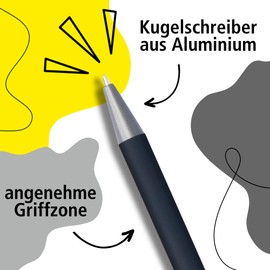 Online 21730/3D Soft Metal Ballpoint Pen, Aluminium Retractable Ballpoint Pen, Interchangeable Large Capacity Refill, Ink Colour Black, Pure Black with Soft Touch Feeling, Metal Clip Light Grey, Pack