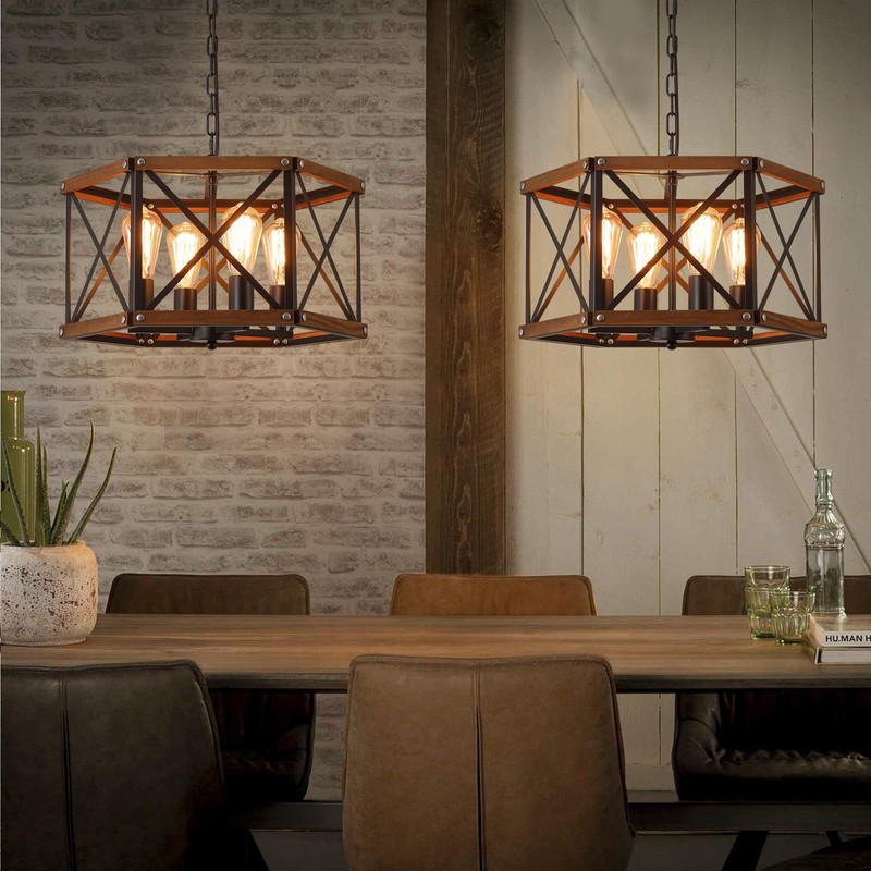 4-Light Large Rustic Farmhouse Plug in Pendant Light Fixture with