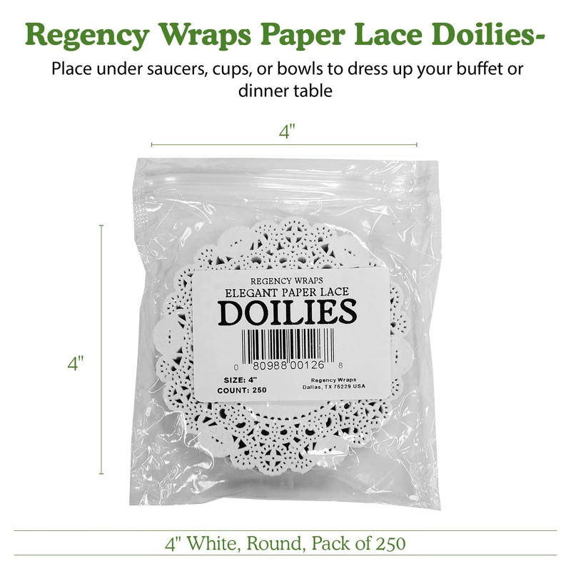 Regency Wraps RW126-4 Elegant Paper Lace 4" Doilie, 4", White