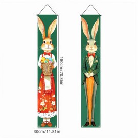 BlissYard 2PCS Happy Easter Banner Easter Party Decorations Door Banner Bunny Couple Welcome Happy Spring Banner for Outside Front Porch Door Happy Easter Decorations
