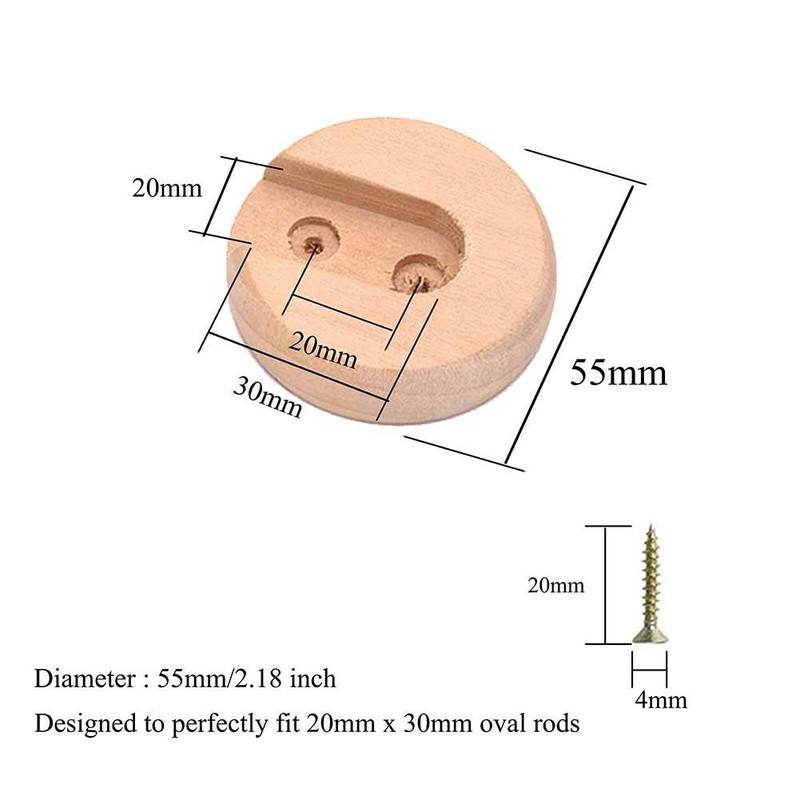 Btibpse Oval Closet Rod Flange Wood Closet Pole Socket End