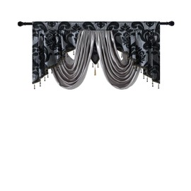 NAPEARL Swag Curtain Rod Pocket Short Jacquard Valance for Living Room Waterfall Valance Fancy Design with Satin Fabric Decoration