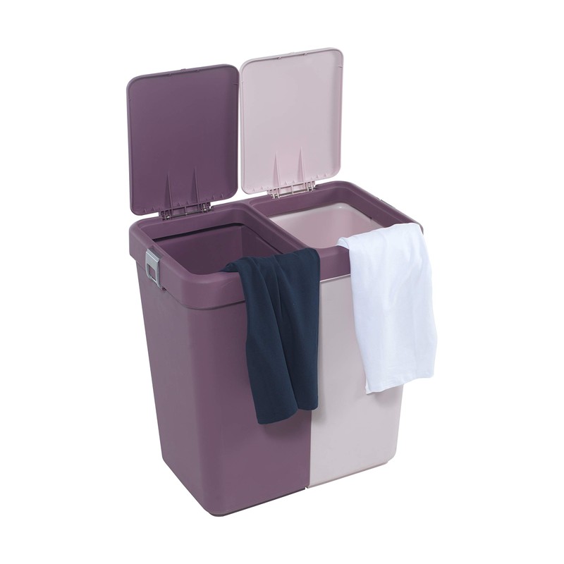 Mabel Home Plastic Laundry Basket with Lid, 2 Sections, Large
