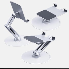 BONERUY Cell Phone & Tablet Stand for Desk, Adjustable 360° Swivel Aluminum Alloy Desktop Phone Holder with 360-degree Rotating Base and Dual Axis Adjustment for 4"-13" Phone and Tablet