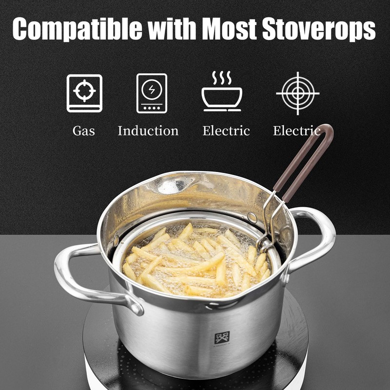 GOLDEN KEY Deep Fryer Pot with Basket and Lid,4.0L/4.2QT 304