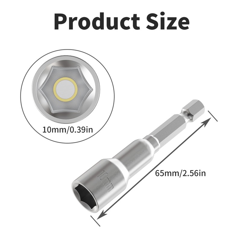 Skweawert 2pcs 1/4" Hexagonal Shank Socket 10mm Magnetic Power Nut