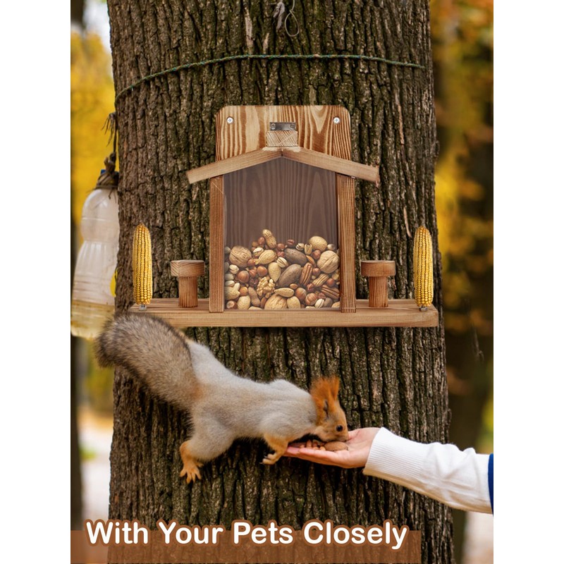 Squirrel Feeder for Outside, Durable Wooden Squirrel Feeder Platform, Funny